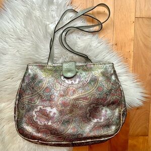 Vintage Large Furla Silver Metallic Paisley Leather Purse